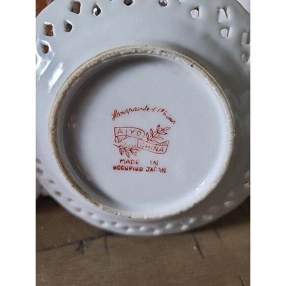 AIYO China Hand Painted Floral PANSIES RETICULATED PLATE Occupied Japan - Picture 4 of 4